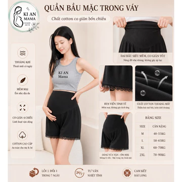 03 Quần Bầu Mặc Trong Váy Ki An Ms 01 Chất Cotton Co Giãn 4 Chiều, thoáng khí Quần trong váy bà bầu