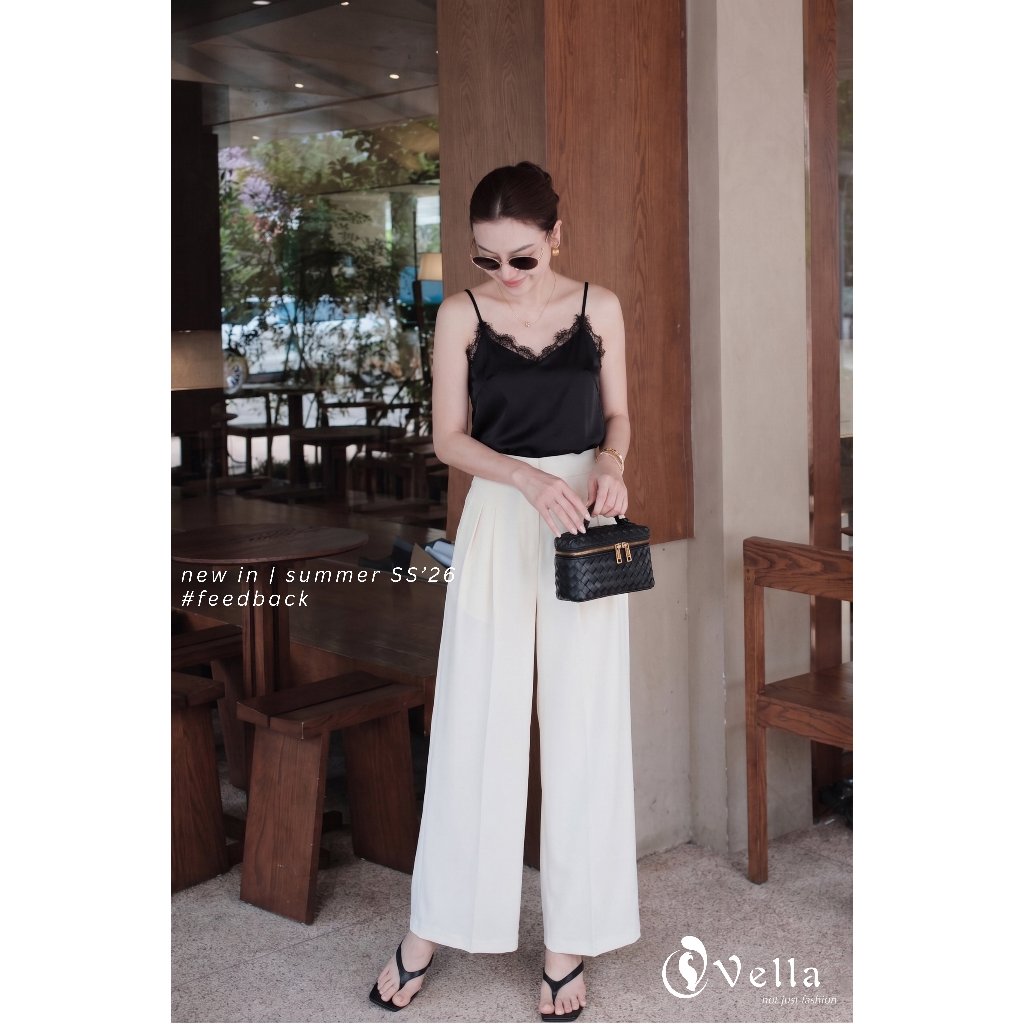 Áo tank top 2 dây viền ren cao cấp màu đen, trắng kem Vella Fashion VA26001