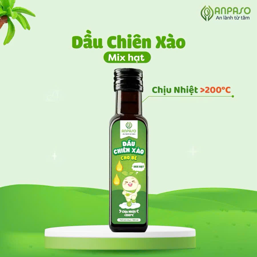 Dầu Chiên Xào Anpaso 100ml Cho Bé Ăn Dặm Từ 6 Tháng. Chịu Nhiệt Trên 200 Độ C