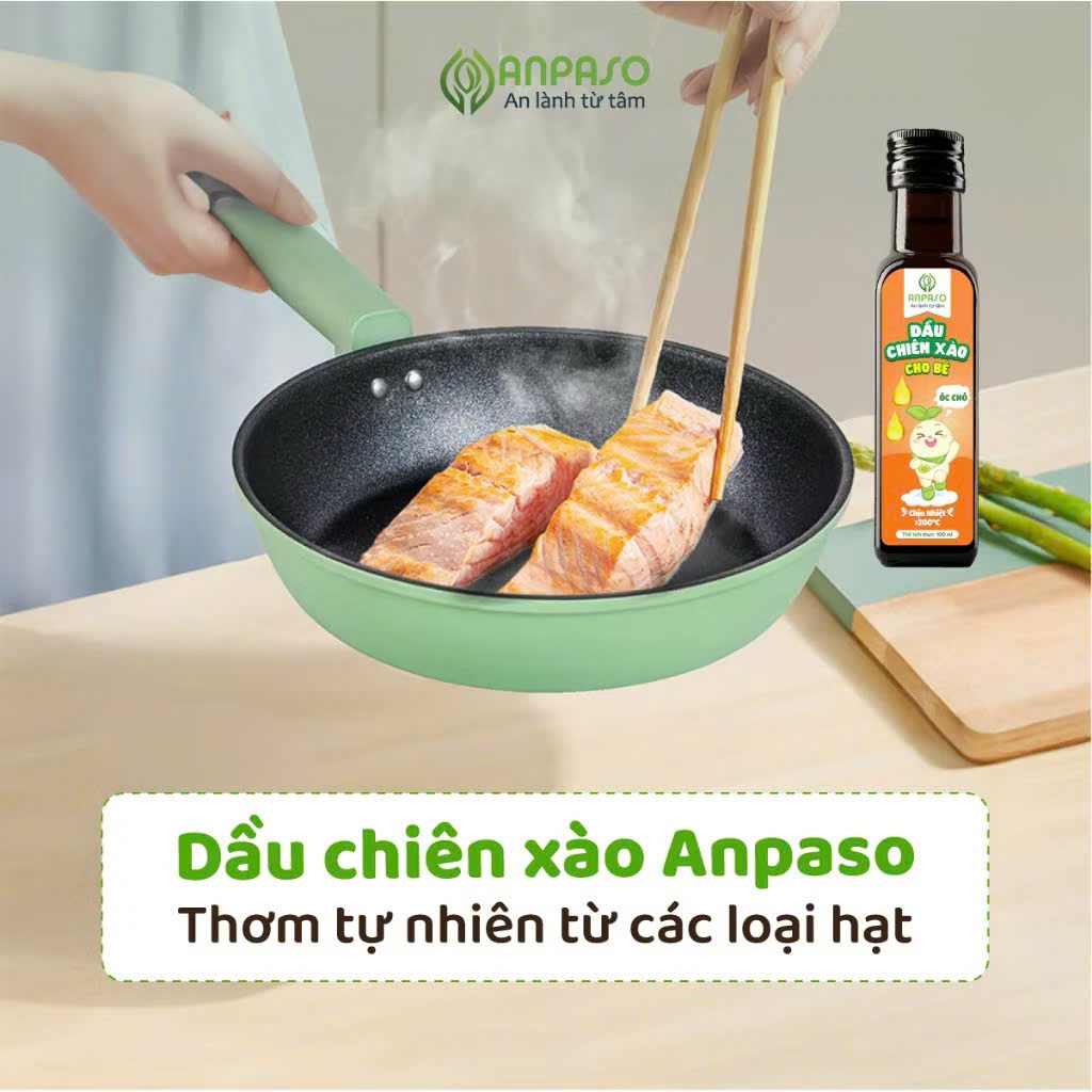 Dầu Chiên Xào Anpaso 100ml Cho Bé Ăn Dặm Từ 6 Tháng. Chịu Nhiệt Trên 200 Độ C