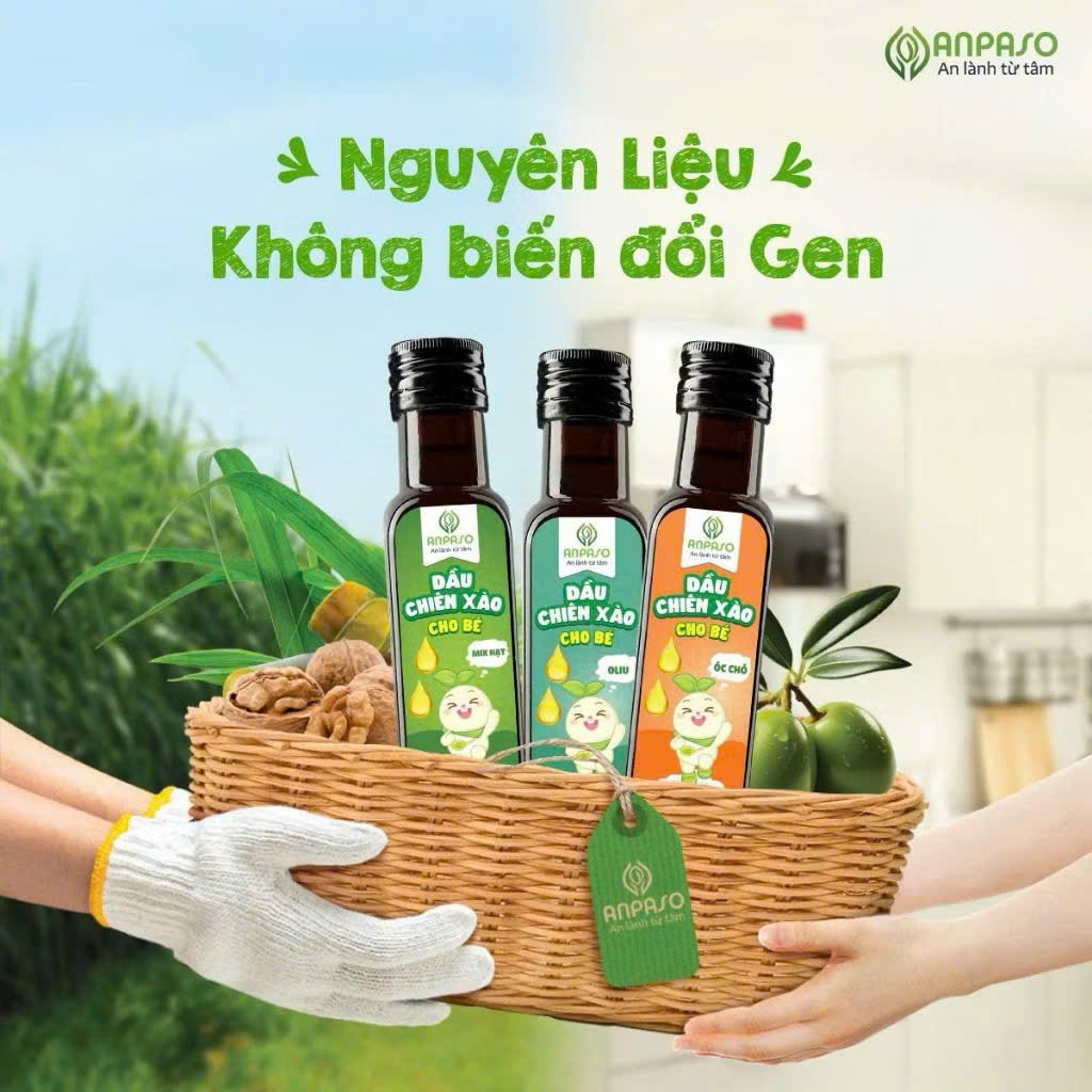 Dầu Chiên Xào Anpaso 100ml Cho Bé Ăn Dặm Từ 6 Tháng. Chịu Nhiệt Trên 200 Độ C