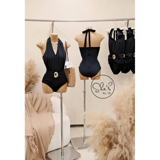 Bikini 1 Mảnh Cổ Yếm Nhún Eo Cài Đá
