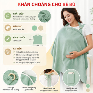 Khăn Choàng Cho Bé Bú Coniu, Chất Liệu Vải Muslin Cao Cấp Mềm Mại Thoáng Khí và Độ Bền Cao