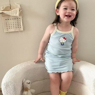 Set 2 váy ôm body hoạ tiết mèo dễ thương mềm mát thời trang mùa hè cho bé