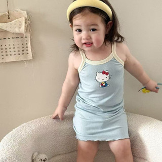 Set 2 váy ôm body hoạ tiết mèo dễ thương mềm mát thời trang mùa hè cho bé