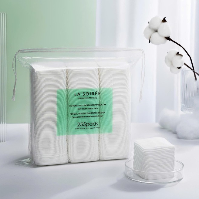[Gói 500 Miếng] Bông Tẩy Trang La Soirée 100% Cotton Vuông To, Mềm Mịn, Không Xơ Bông