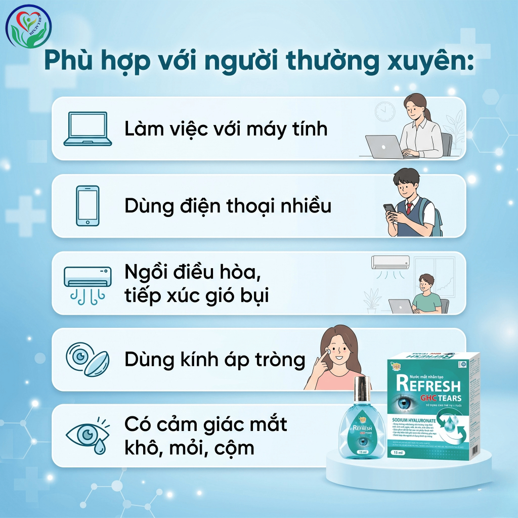 Refresh GHC Tears 15ml nước mắt nhân tạo Sodium Hyaluronate hỗ trợ khô mắt, mỏi mắt
