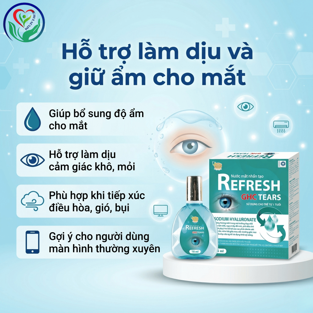 Refresh GHC Tears 15ml nước mắt nhân tạo Sodium Hyaluronate hỗ trợ khô mắt, mỏi mắt