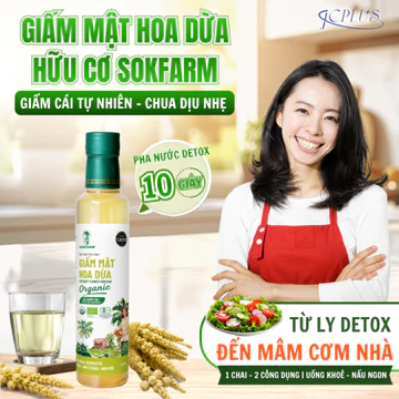 Giấm Mật Hoa Dừa Hữu Cơ SOKFARM 265ml, Chứa giấm cái, Thơm hương dừa, Chua dịu hỗ trợ sức khỏe - thay thế giấm táo