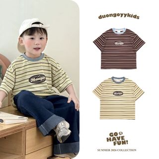 SS26 Áo thun kẻ trẻ em cotton dẻo NOSTALGIA size 14-38KG dáng suông style Hàn Quốc | Dương Oyy D010426233