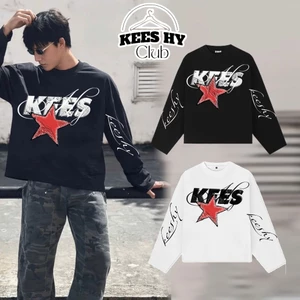 Áo Tay Dài Longsleeve In Chữ Ngôi Sao Keeshy Trắng Đen Form Boxy Chất Vải Cotton 2 Chiều Dày Dặn