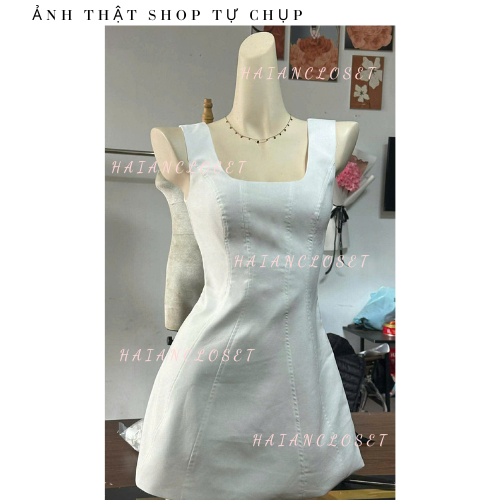 Đầm cổ vuông dáng chữ A phong cách tiểu thư tôn dáng A01 Váy chữ A cổ vuông cao cấp