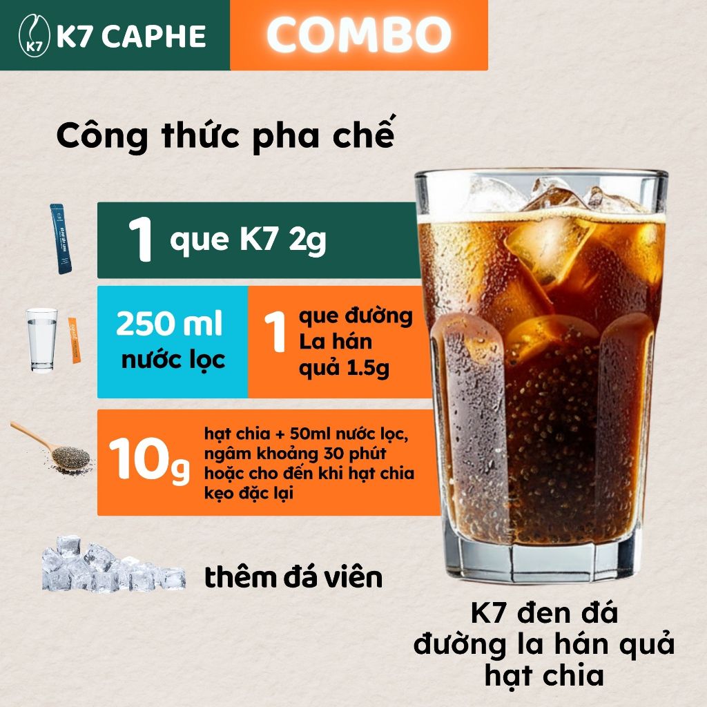 [COMBO] Cà phê sấy lạnh K7 Đường ăn kiêng la hán quả - Cà phê thơm, Vị ngọt thanh mát, 0 Calo, Tỉnh táo không ép tim