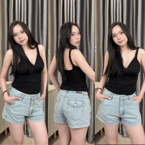 YURI JEANS - (MÃ 66) Quần Short Jean Nữ Lưng Cao Phối Túi Kiểu