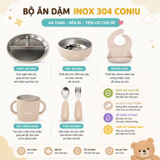 Set Ăn Dặm Inox Cho Bé, Combo Bát, Khay, Yếm, Thìa, Cốc Inox 304 An Toàn, Tiện Lợi, Bền Đẹp