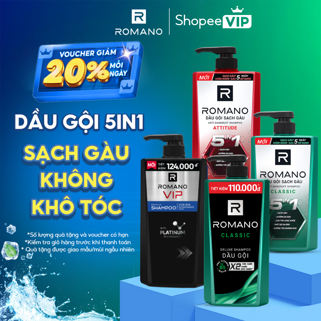 [SVIP] Dầu gội nam Romano sạch gàu / hương nước hoa / Gen Z 610g / 650g / 900g