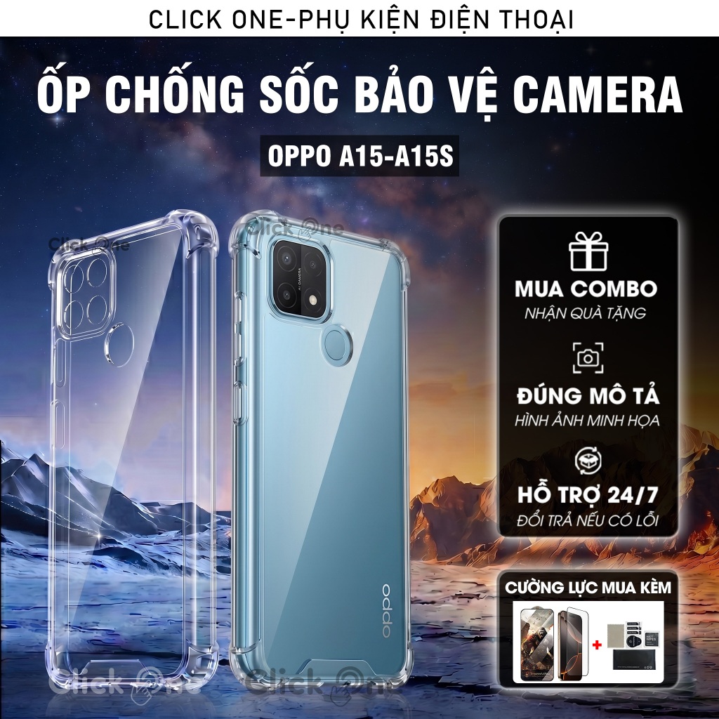 Ốp lưng Oppo A15, A15S silicon dẻo trong chống sốc 4 cạnh bảo vệ camera | Ốp lưng chống sốc - Clickone
