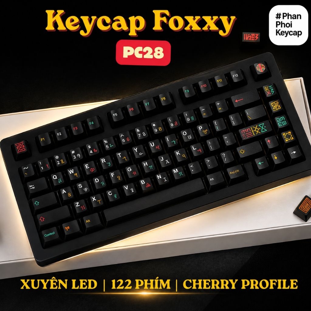 PC 28 | Keycap trong suốt Foxxy | Xuyên led | PC | 122 nút bàn phím cơ | cherry profile | BigBuy360 - bigbuy360.vn