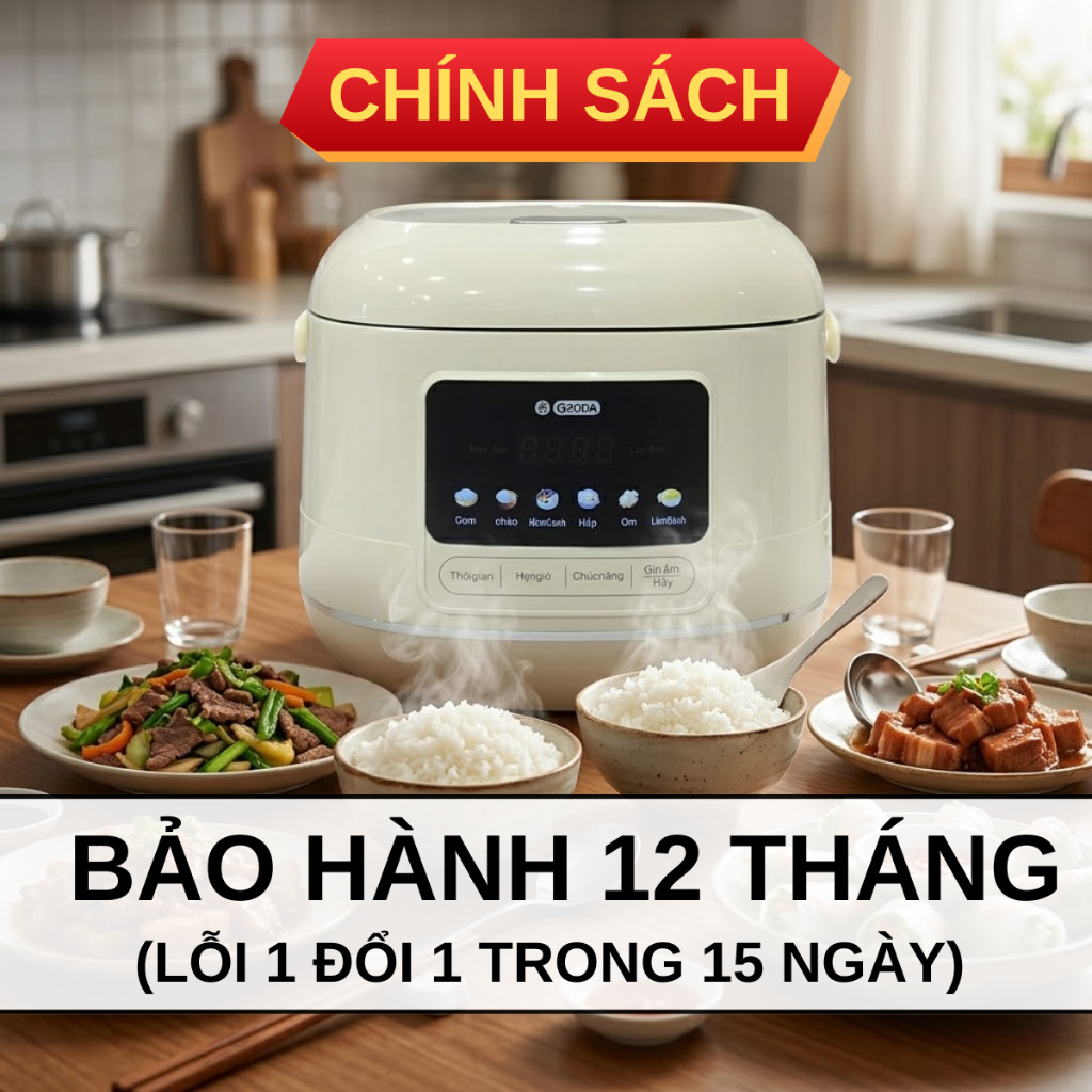 Nồi cơm điện tử GROPA chính hãng, nồi cơm dung tích 1,5L lòng nồi chống dính 3 lớp nấu cơm cực nhanh