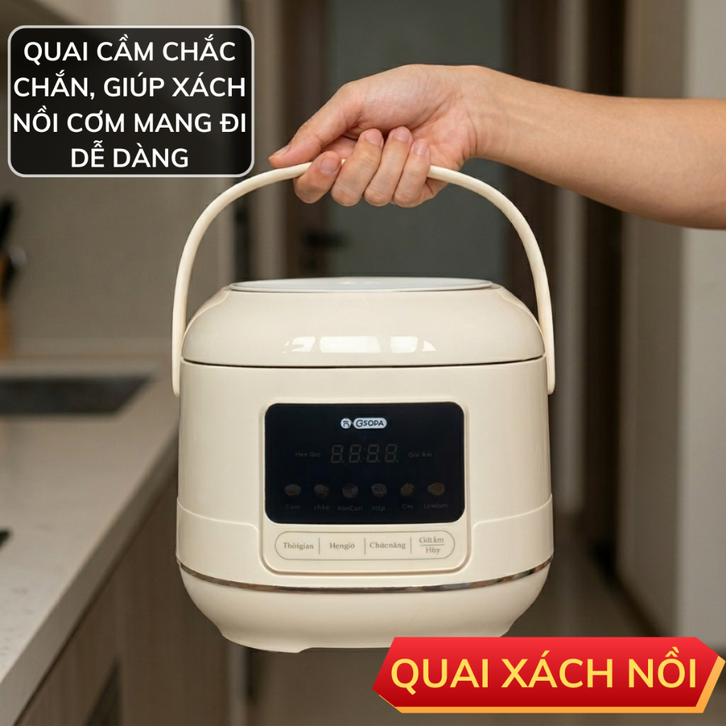 Nồi cơm điện tử GROPA chính hãng, nồi cơm dung tích 1,5L lòng nồi chống dính 3 lớp nấu cơm cực nhanh