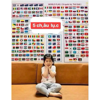 TRANH CỜ QUỐC KỲ THẾ GIỚI SONG NGỮ VIỆT - ANH CHO BÉ | Hơn 200 Lá Cờ Chia Theo 5 Châu| Tranh decal trang trí nhà cử