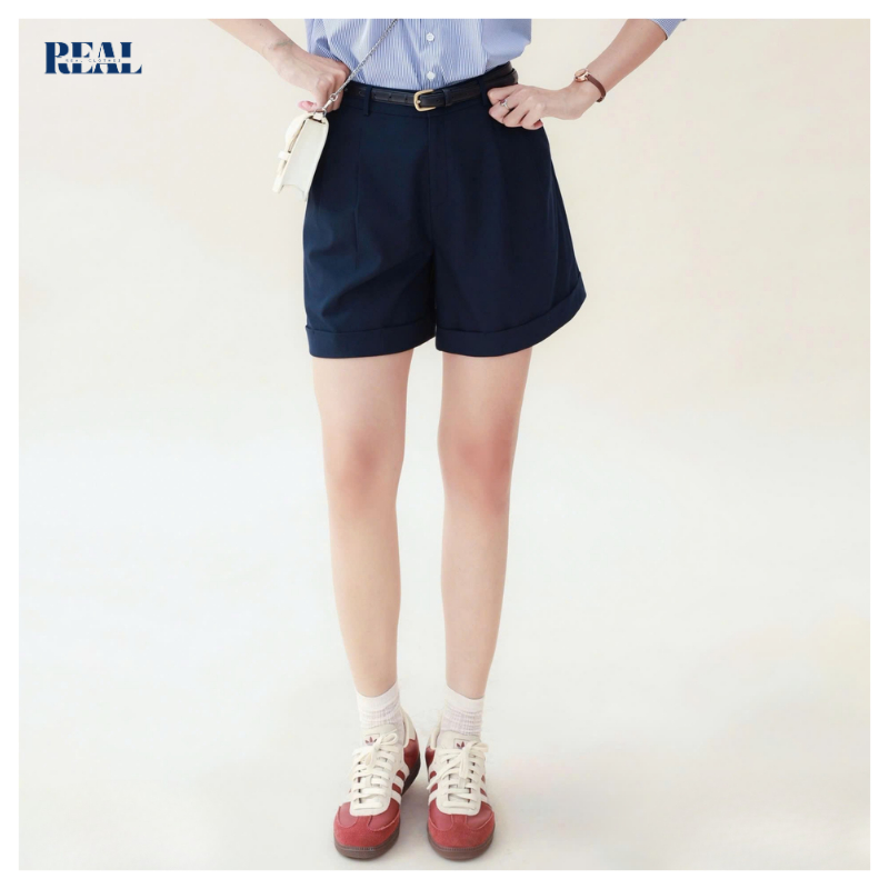 Quần short lật lai REAL CLOTHES (tổng hợp màu), dáng baggy thoải mái, lưng cao che bụng, ít nhăn