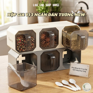 Khay Đựng Gia Vị 3 Ngăn, Khay Đựng Muối Đường Dán Tường Tiện Lợi Chắc Chắn Thiết Kế Công Thái Học, Đa năng Chống Ruồi Bọ