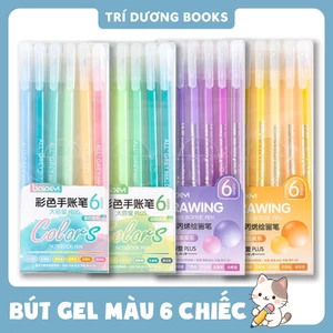 Bộ Bút Gel Màu 6 Cây 0.5mm Viết Sổ Tay, Ghi Chú, Vẽ Doodle, Tô Màu Chữ, Làm Bullet Journal Nhanh Khô Mực Mịn