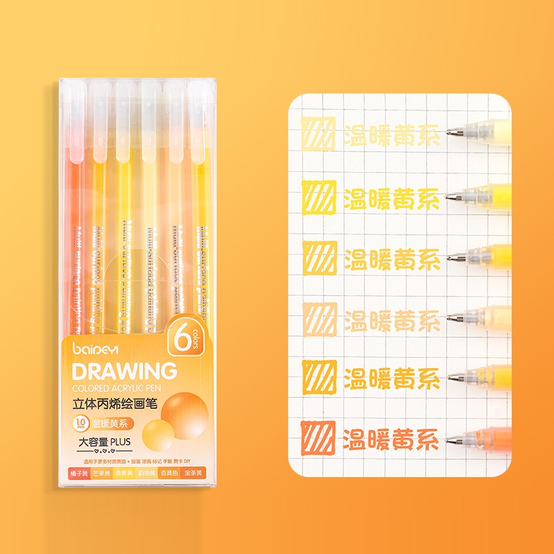 Bộ Bút Gel Màu 6 Cây 0.5mm Viết Sổ Tay, Ghi Chú, Vẽ Doodle, Tô Màu Chữ, Làm Bullet Journal Nhanh Khô Mực Mịn