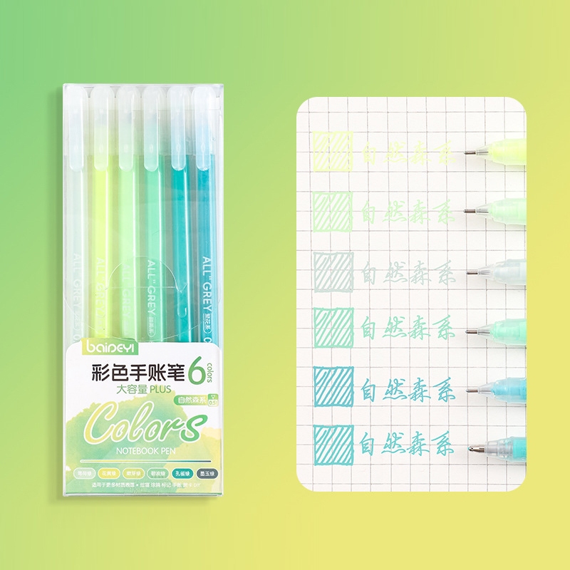 Bộ Bút Gel Màu 6 Cây 0.5mm Viết Sổ Tay, Ghi Chú, Vẽ Doodle, Tô Màu Chữ, Làm Bullet Journal Nhanh Khô Mực Mịn