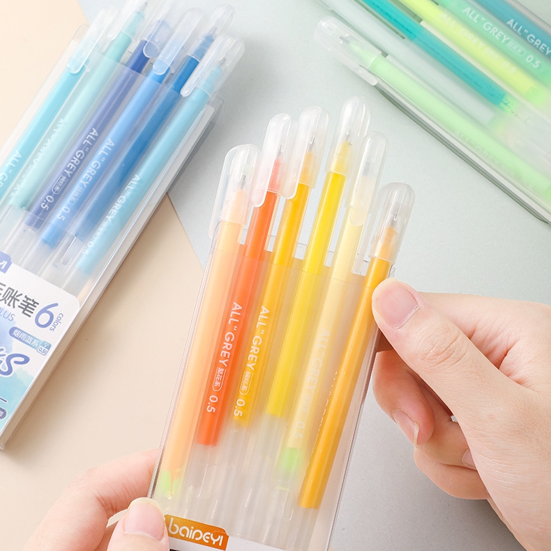 Bộ Bút Gel Màu 6 Cây 0.5mm Viết Sổ Tay, Ghi Chú, Vẽ Doodle, Tô Màu Chữ, Làm Bullet Journal Nhanh Khô Mực Mịn