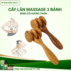Cây lăn massage toàn thân 3 bánh bằng gỗ thơm, hỗ trợ giảm đau nhức cơ thể - Mỹ Nghệ Dưỡng Sinh HT