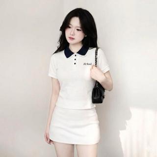 Áo polo nữ cổ phối ren điệu đà, dáng xuông nhẹ, thêu chữ JiL Soul chất thun cotton mềm mịn thoáng mát, phong cách năng đ