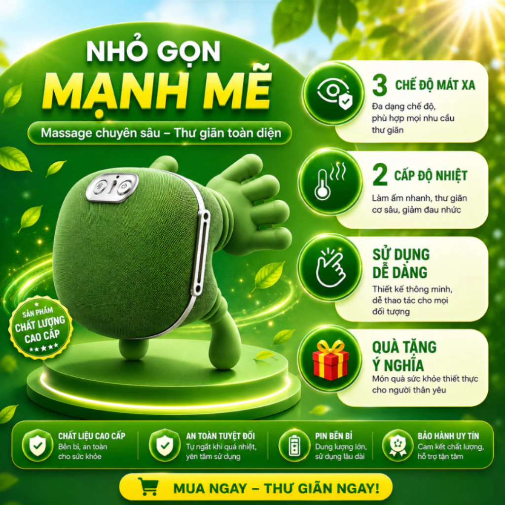 Máy massage cổ vai gáy mô phỏng bàn tay chuyên gia xoa bóp mềm mại, giảm đau thư giãn nhẹ nhàng