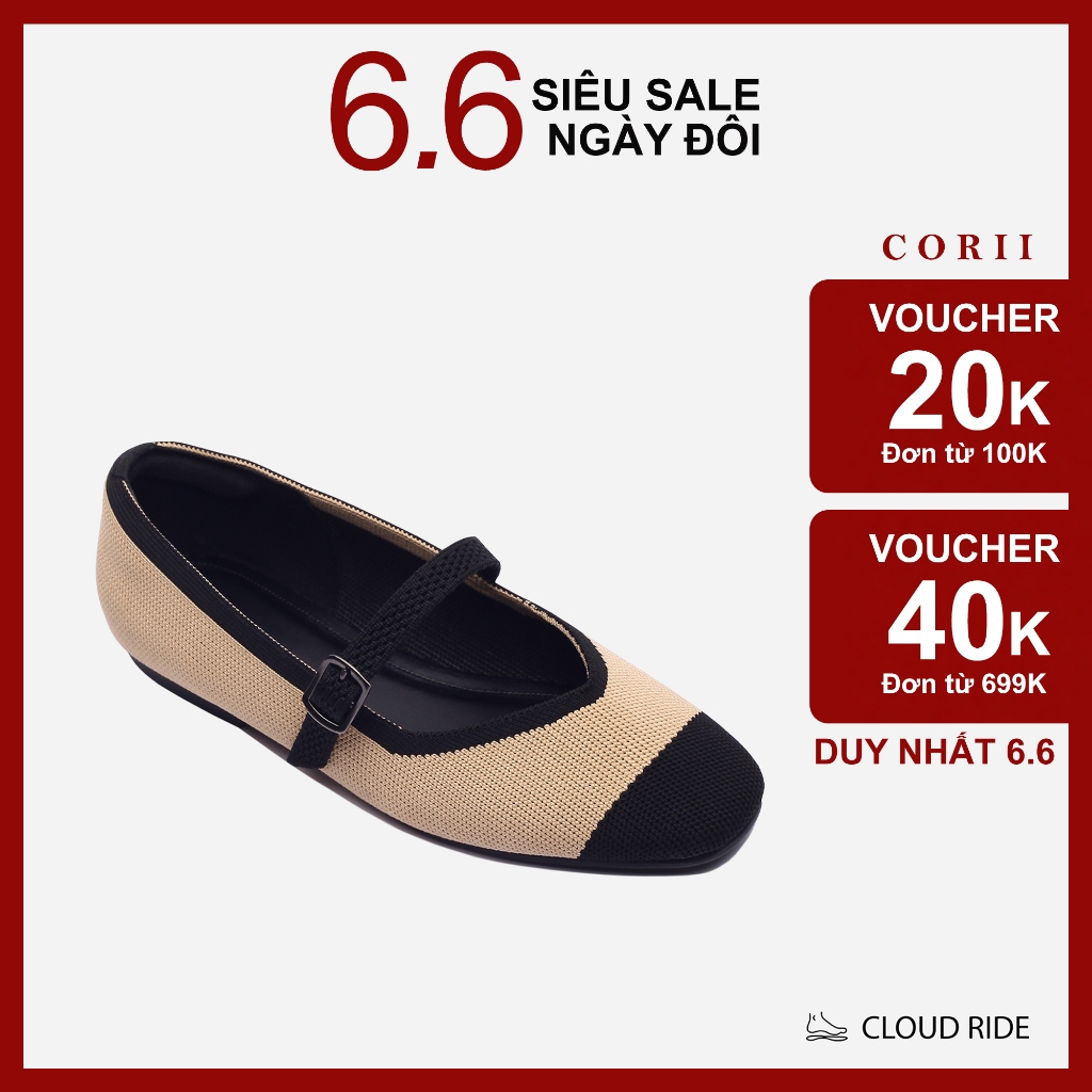 CORII - Giày Búp Bê Mũi Vuông Mary Jane Thời Trang và Thoải Mái Nhất - CR1MJS2 Kem Đen