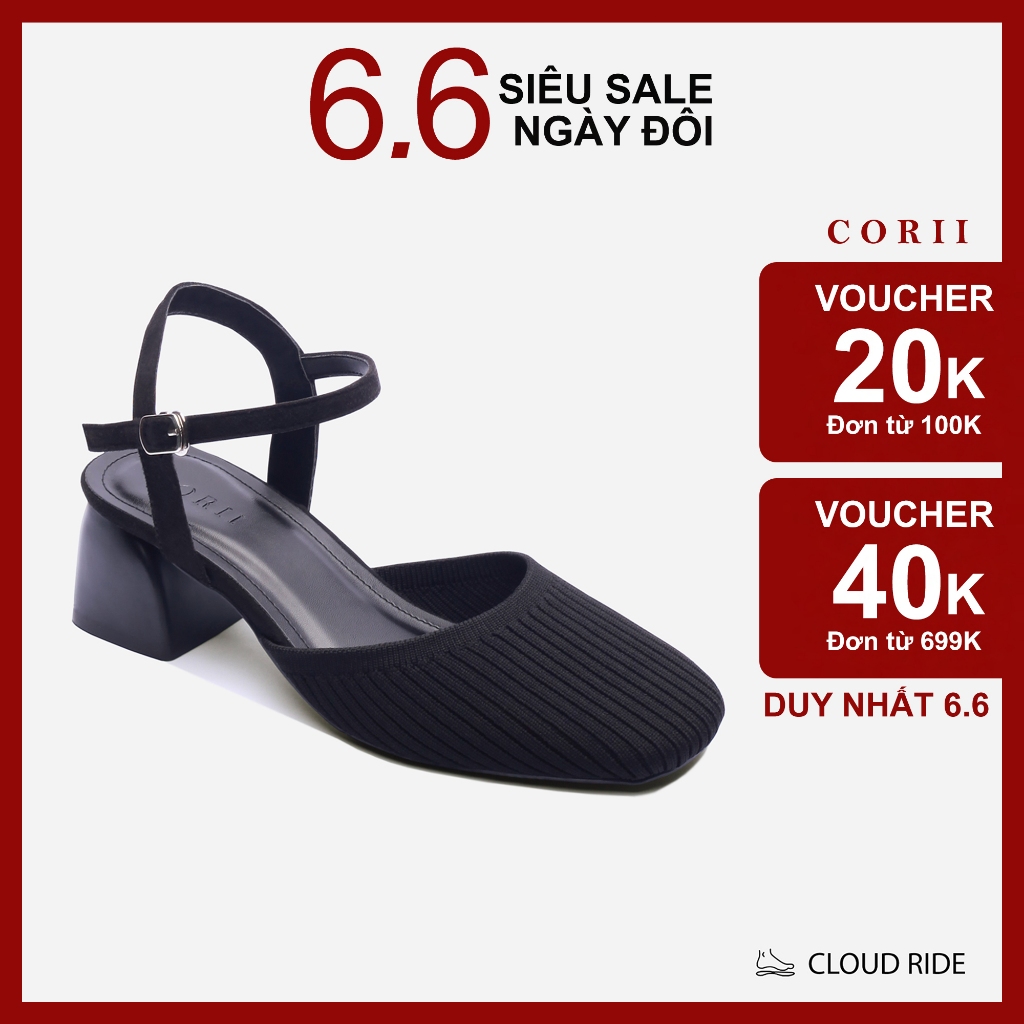 CORII - Giày Sandal Cao Gót Quai Ngang Mũi Vuông Bít Mũi Thời Trang và Thoải Mái Nhất - CR6TGS1 Đen