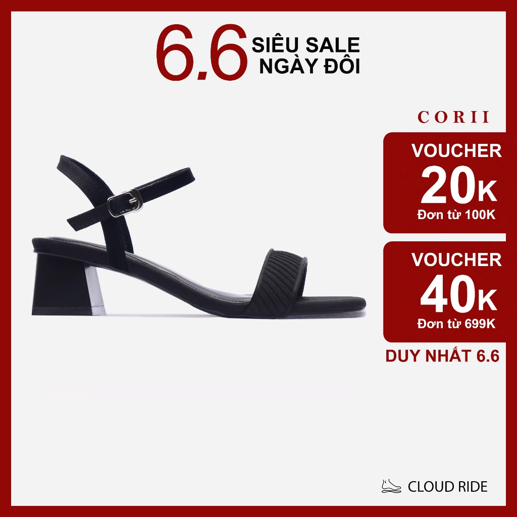 CORII - Giày Sandal Cao Gót Quai Ngang Bản Nhỏ Mũi Vuông Gót 3cm Thời Trang và Thoải Mái Nhất - CR6FT31 Đen