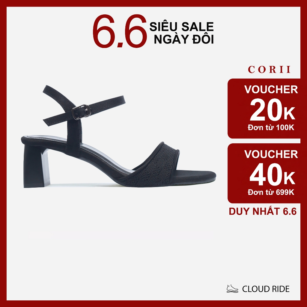 CORII - Giày Sandal Cao Gót Quai Ngang Mũi Tròn Bản Nhỏ Thời Trang và Thoải Mái Nhất - CR6LME1 Đen