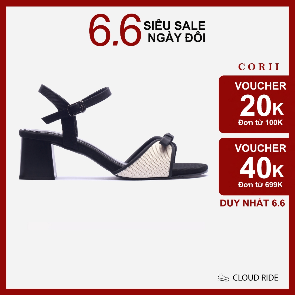 CORII - Giày Sandal Cao Gót Quai Ngang Mũi Tròn Phối Nơ Thời Trang và Thoải Mái Nhất - CR6ELA1 Đen