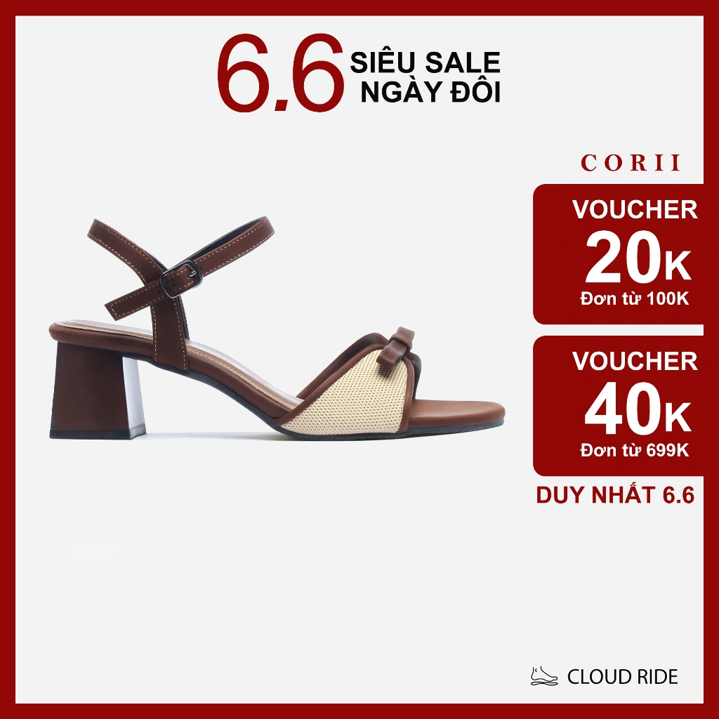 CORII - Giày Sandal Cao Gót Quai Ngang Mũi Tròn Phối Nơ Thời Trang và Thoải Mái Nhất - CR6ELA3 Nâu