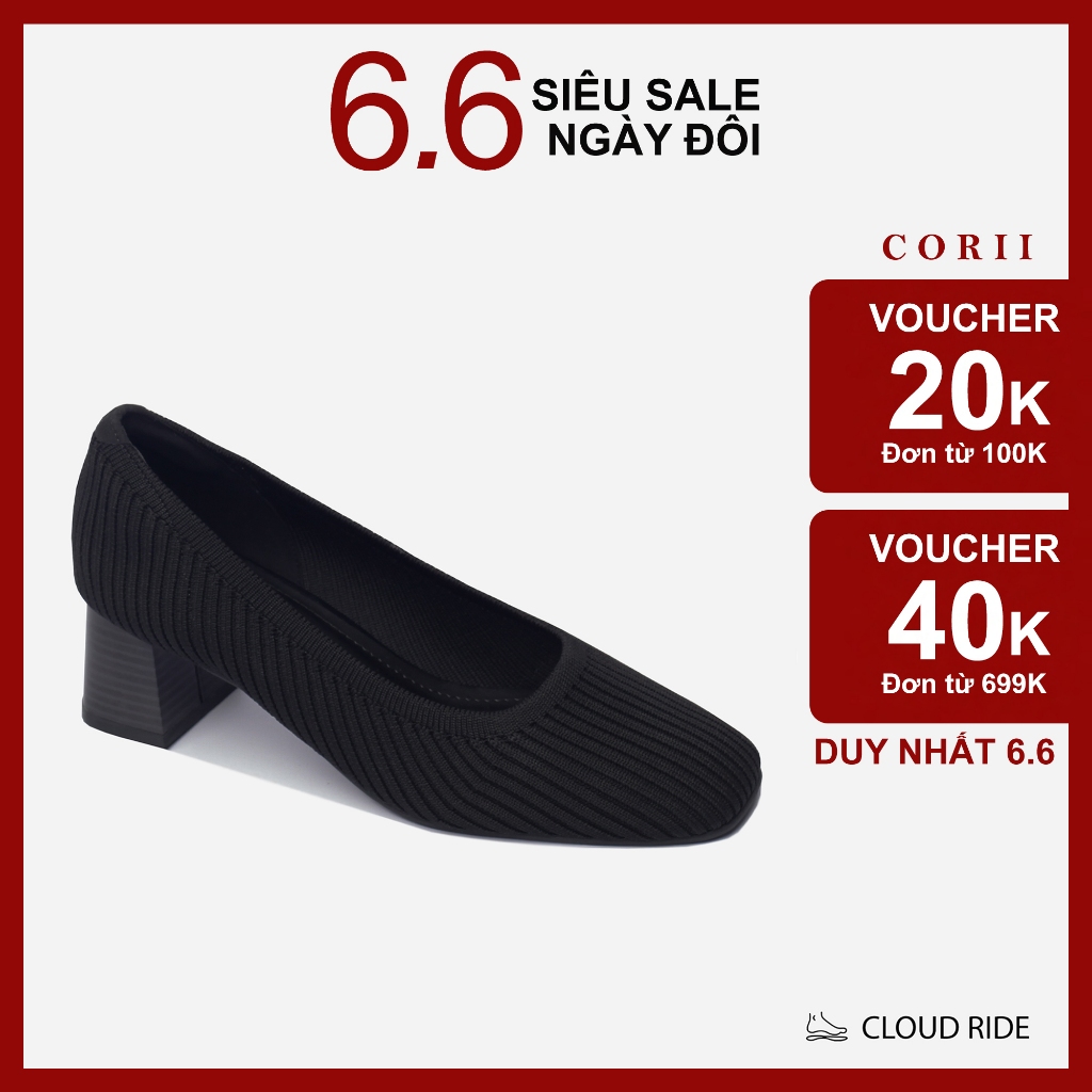 CORII - Giày Bít Cao Gót Mũi Vuông The Elegance Wavy Thời Trang và Thoải Mái Nhất - CR4EGW1 Đen