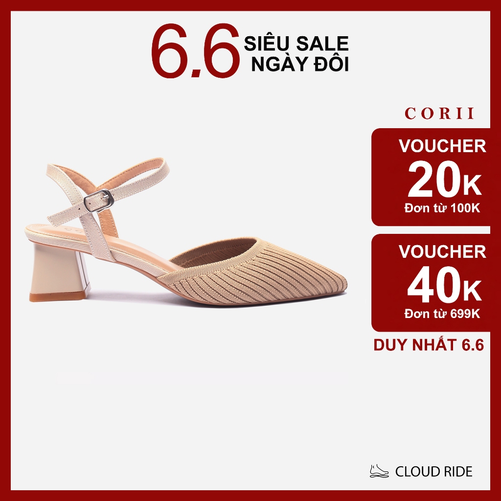 CORII - Giày Sandal Cao Gót Bít Mũi Gót Vuông 4cm BST The Grace Thời Trang và Thoải Mái Nhất - CR6TN42 Kem