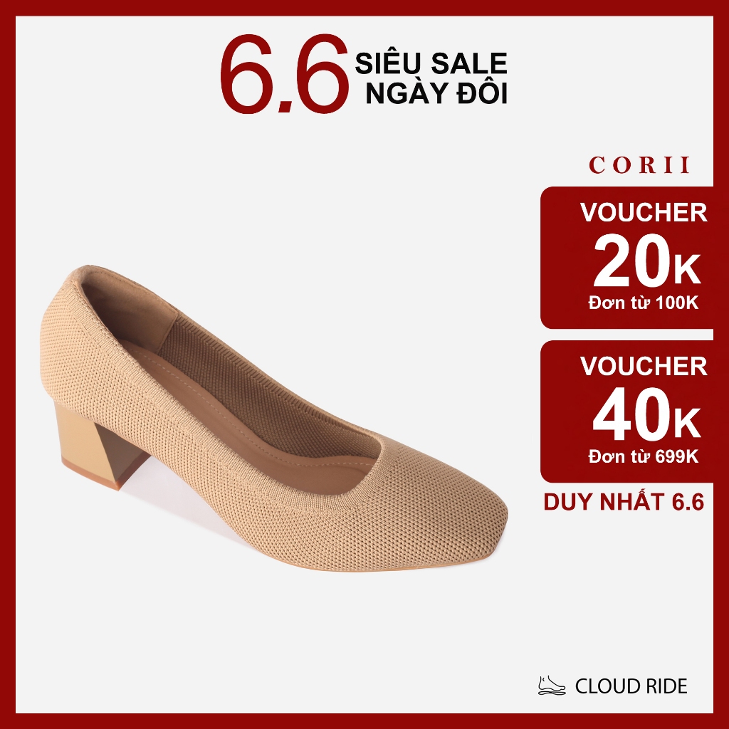 CORII - Giày Bít Cao Gót Mũi Vuông The Elegance Thời Trang và Thoải Mái Nhất - CR04EG2 Kem Da
