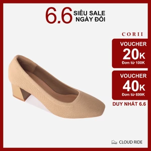 CORII - Giày Bít Cao Gót Mũi Vuông The Elegance Thời Trang và Thoải Mái Nhất - CR04EG2 Kem Da