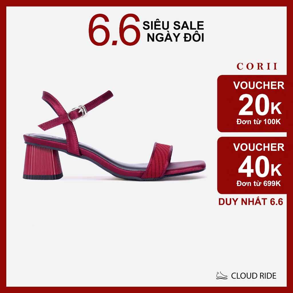 CORII - Giày Sandal Cao Gót Quai Ngang Bản Nhỏ Mũi Vuông Thời Trang và Thoải Mái Nhất - CR6TE25 Đỏ