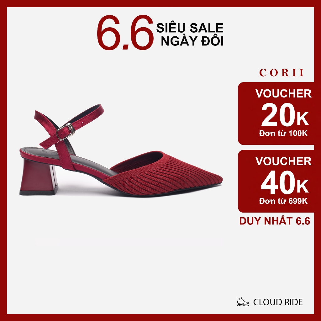CORII - Giày Sandal Cao Gót Bít Mũi Gót Vuông 4cm BST The Grace Thời Trang và Thoải Mái Nhất - CR6TN46 Đỏ