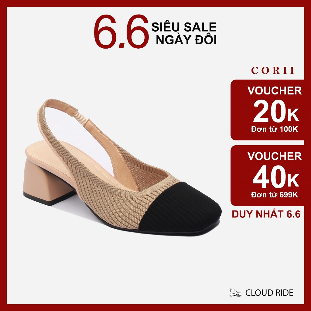 CORII - Giày Cao Gót Slingback Mũi Vuông The Dainty Gót Vuông cao 4cm Thời Trang và Thoải Mái Nhất - CR8DATS Kem Đen