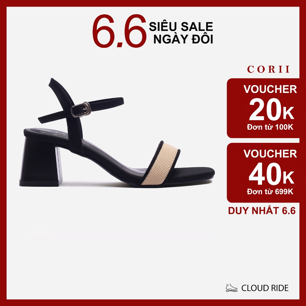 CORII - Giày Sandal Cao Gót Quai Ngang Bản Nhỏ Mũi Vuông Thời Trang và Thoải Mái Nhất - CR6IVR5 Kem Da phối Đen