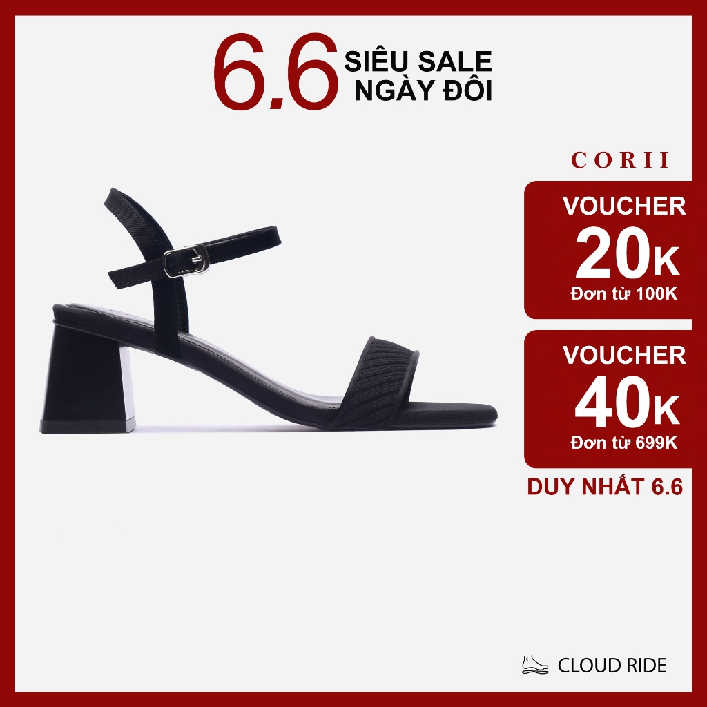 CORII - Giày Sandal Cao Gót Quai Ngang Bản Nhỏ Mũi Vuông Gót 6cm Thời Trang và Thoải Mái Nhất - CR6FT61 Đen