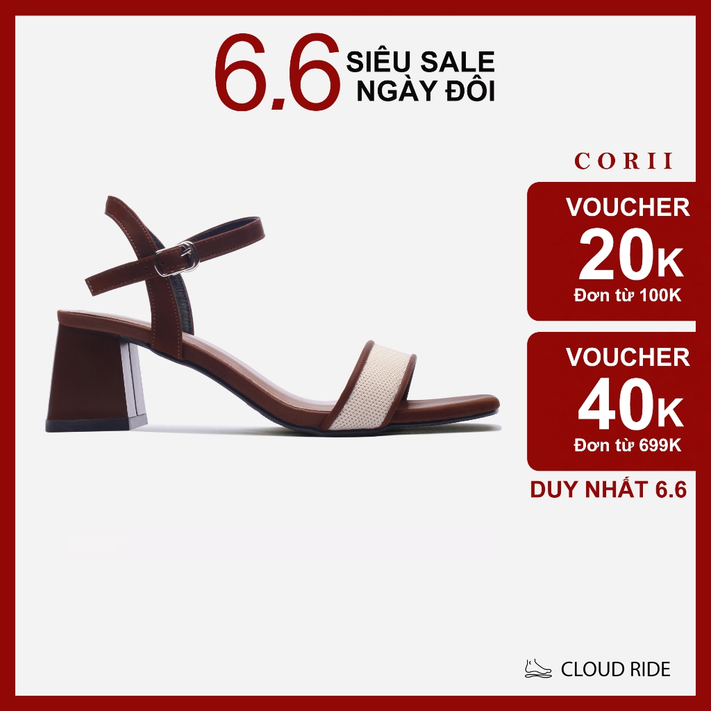 CORII - Giày Sandal Cao Gót Quai Ngang Bản Nhỏ Mũi Vuông Thời Trang và Thoải Mái Nhất - CR6IVR3 Nâu phối Đen